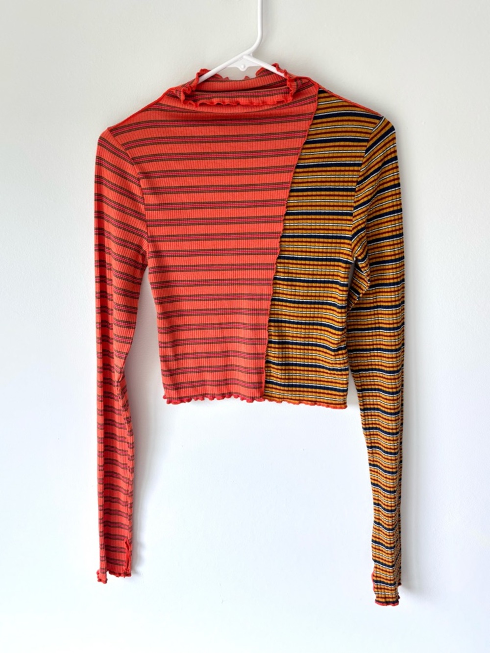 We The Free Split Hem Asymmetrical Striped Long Sleeve Cropped Too Ruffle Hem